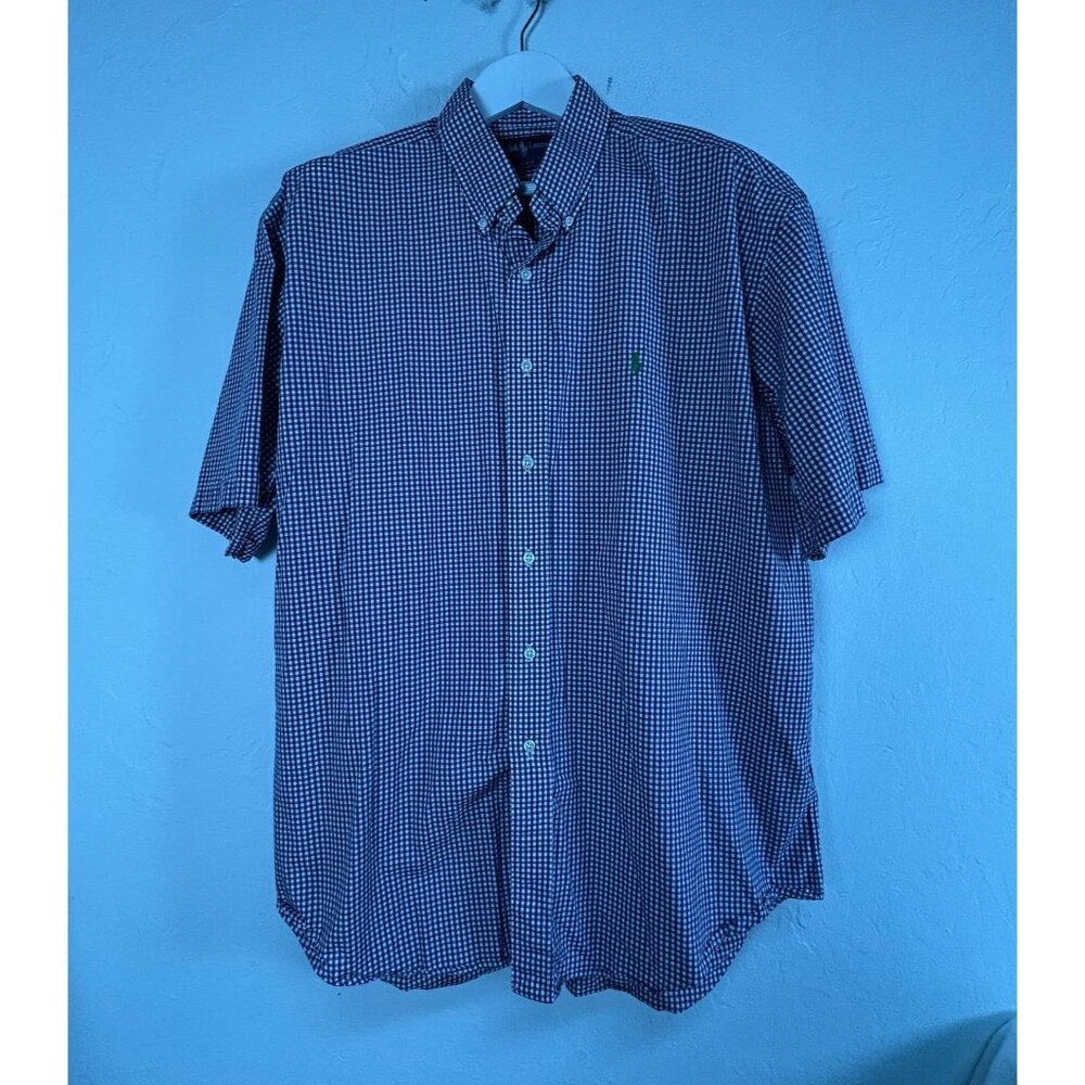 Ralph Lauren Blake Mens Gingham Button-Down Shirt XL Purple/White Short Sleeve